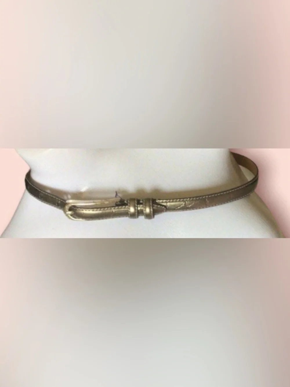 Brighton Women’s Pewter Gray Silver Metallic Leather Thin Belt Sz 30 W26-W30 S M